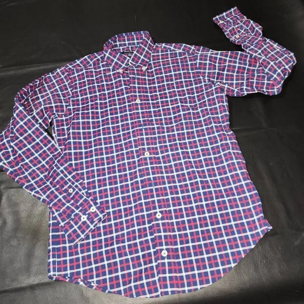 Brooks Brothers Fleece Boys Red Blue Long Sleeve Button Down Shirt Large